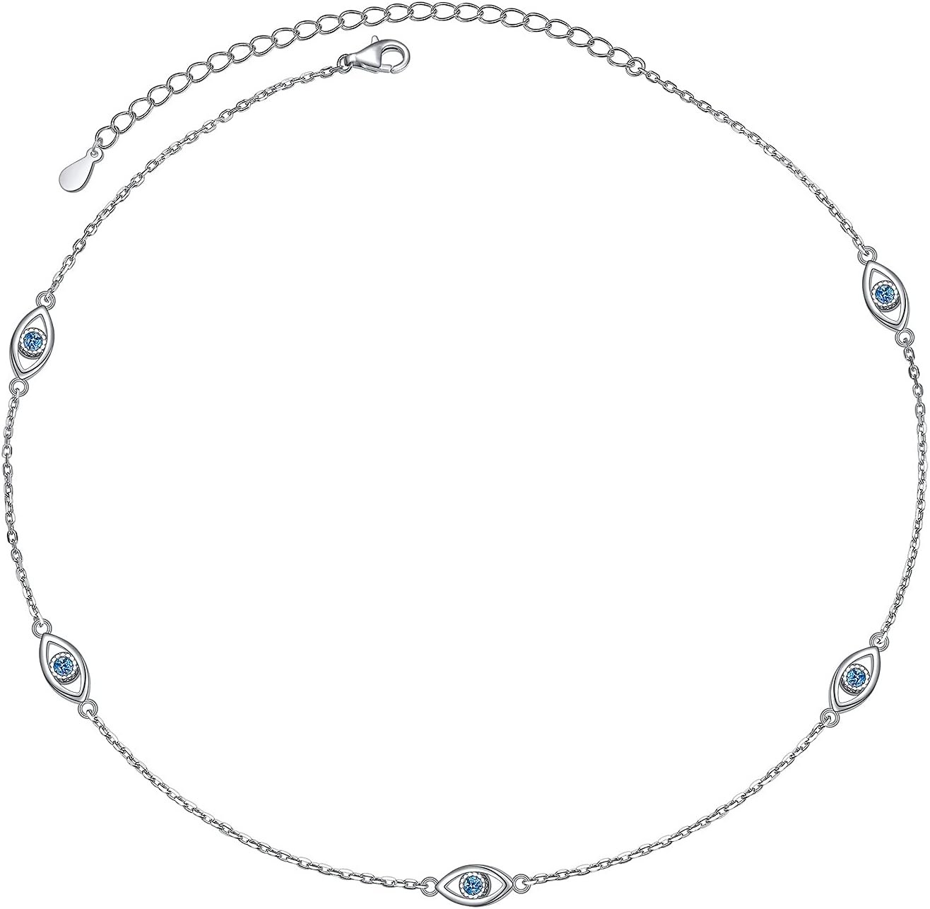 Alphm S925 Sterling Silver Evil Eye Choker Short Dainty Adjustable Pendant Necklac for Women Jewelry