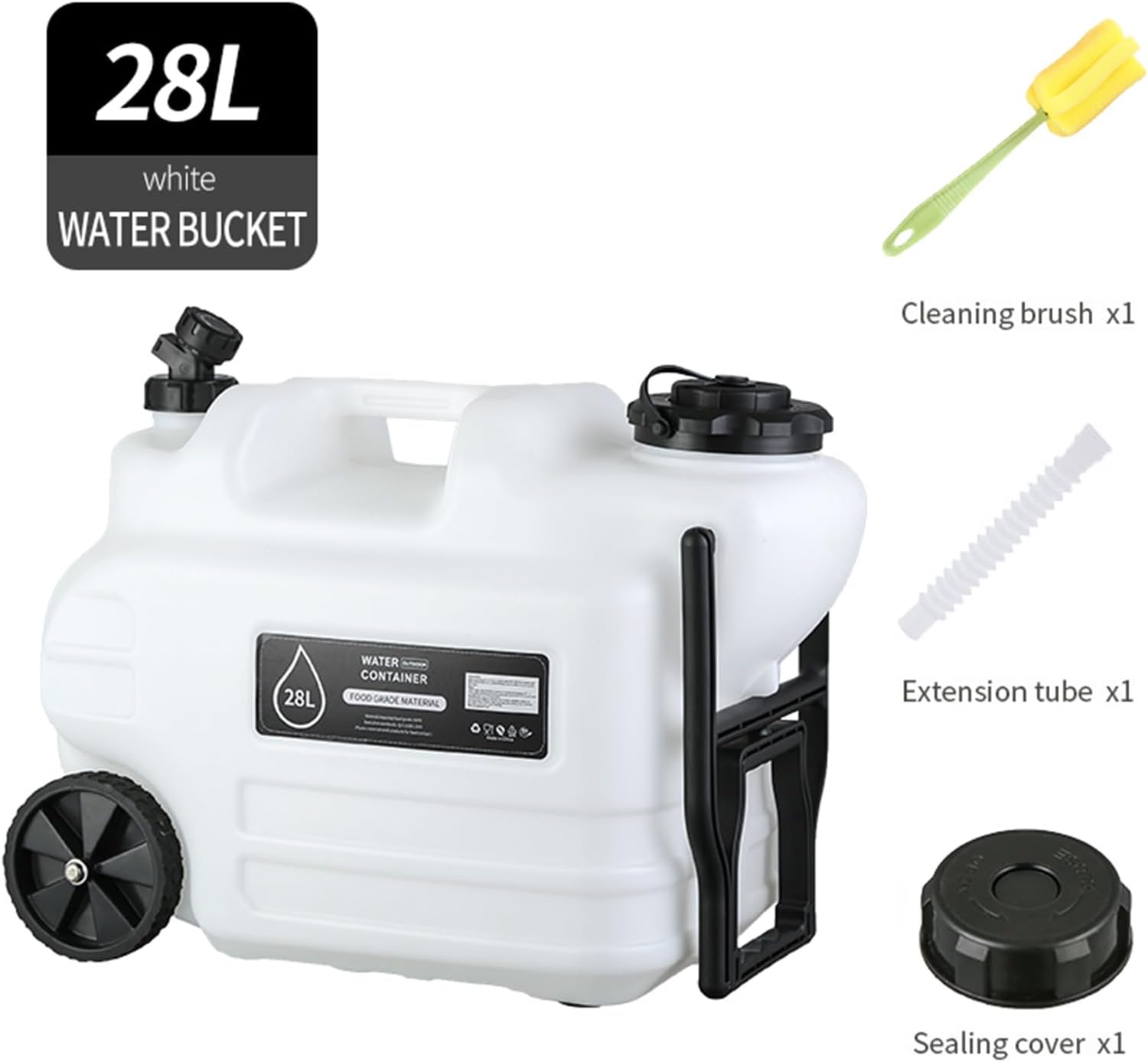 7.4 Gallon (28L) Water Jug with Wheels & Folding Handle, Rolling Wheel Water Storage Tank for Hiking Camping, Portable Emergency Stroage for Camping Outdoor Hiking Picnic Supplies