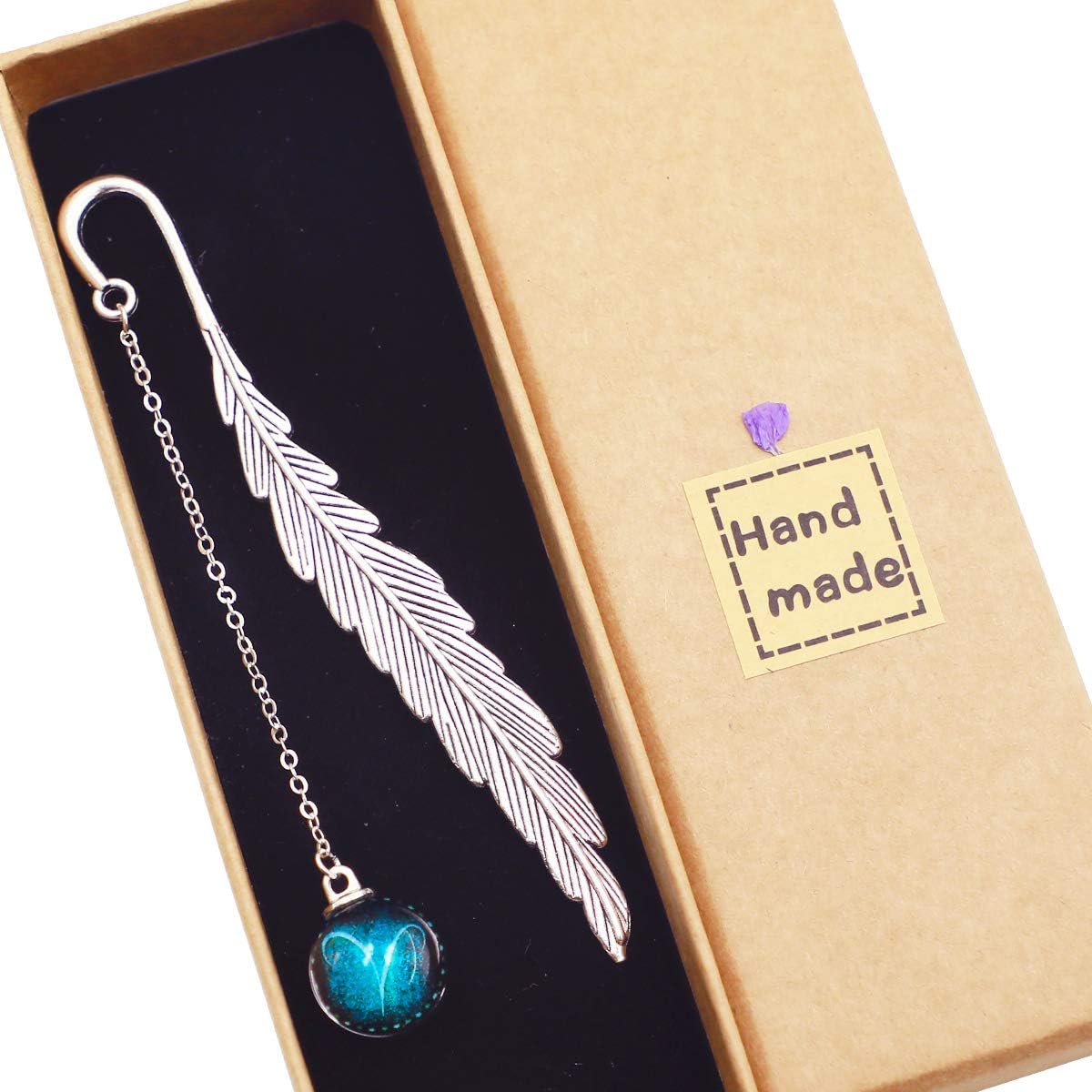 Toirxarn Metal Feather Bookmark - Unique 12 Constellation Designs with Fluorescent Pendants, Perfect Gift Idea for Women's Birthday, Girls, Boy Friends, Readers, Students, and Teachers.(Blue Aries)