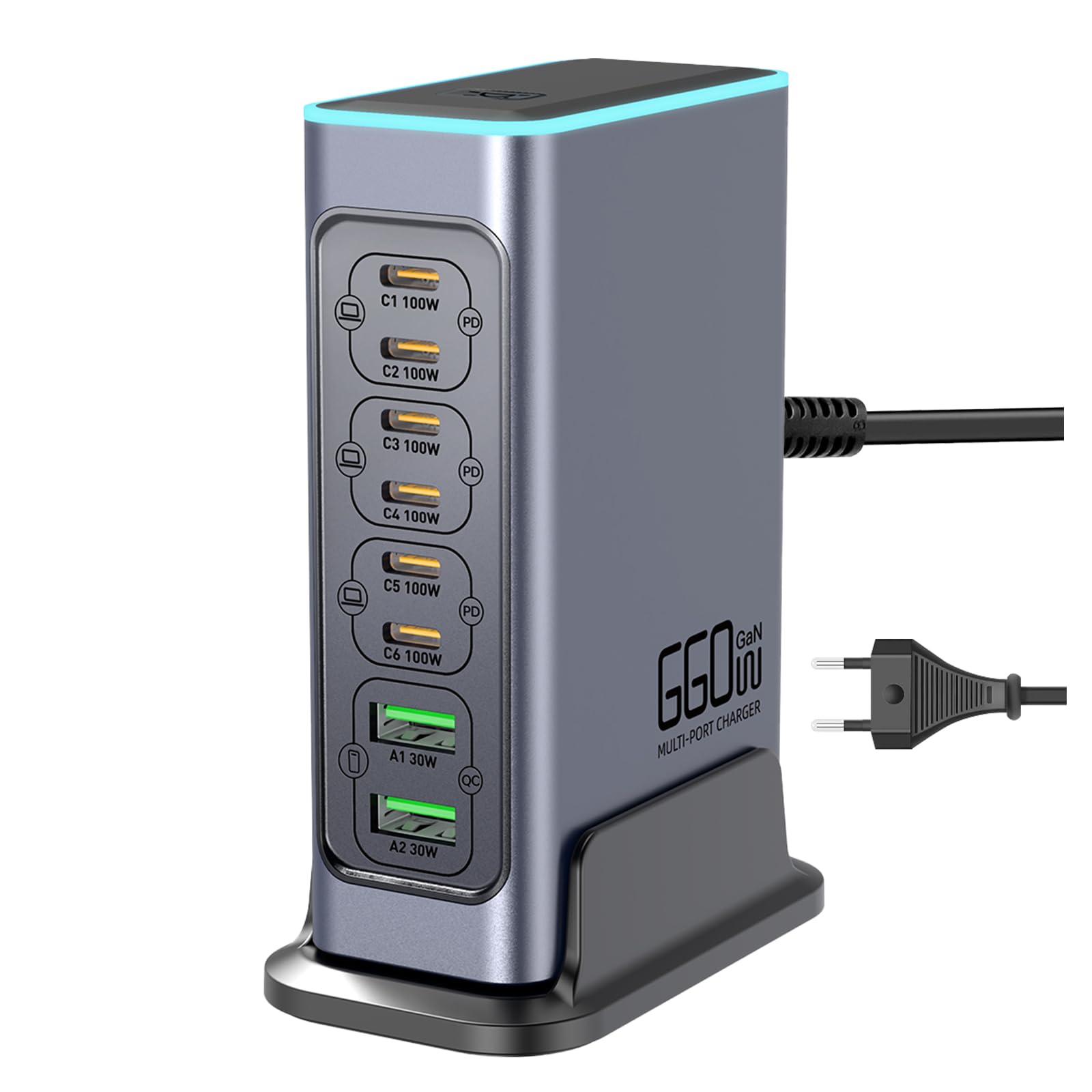 660 W USB C cargador múltiple, 8 puertos cargador rápido estación de carga con 6 USB C + 2 puertos USB A para MacBook Pro/Air, iPad/iPhone 15Pro/Sumsung etc