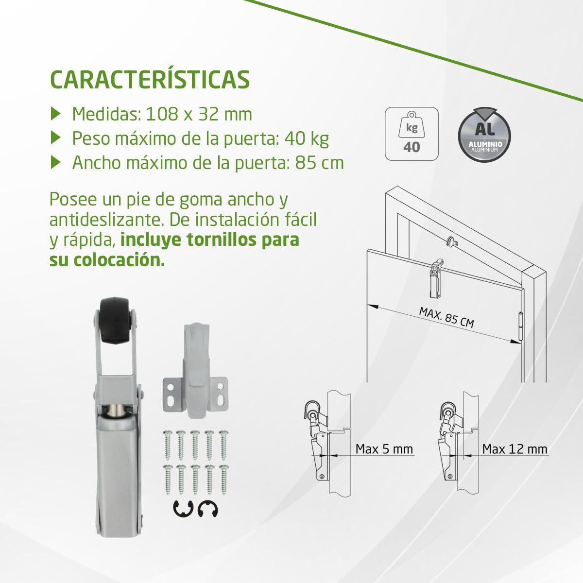 Amig - Retenedor hidráulico para Puerta | Ideal para freno, tope o amortiguador de puertas | Medidas: 108 x 32 mm | Material: Aluminio | Color: Plata