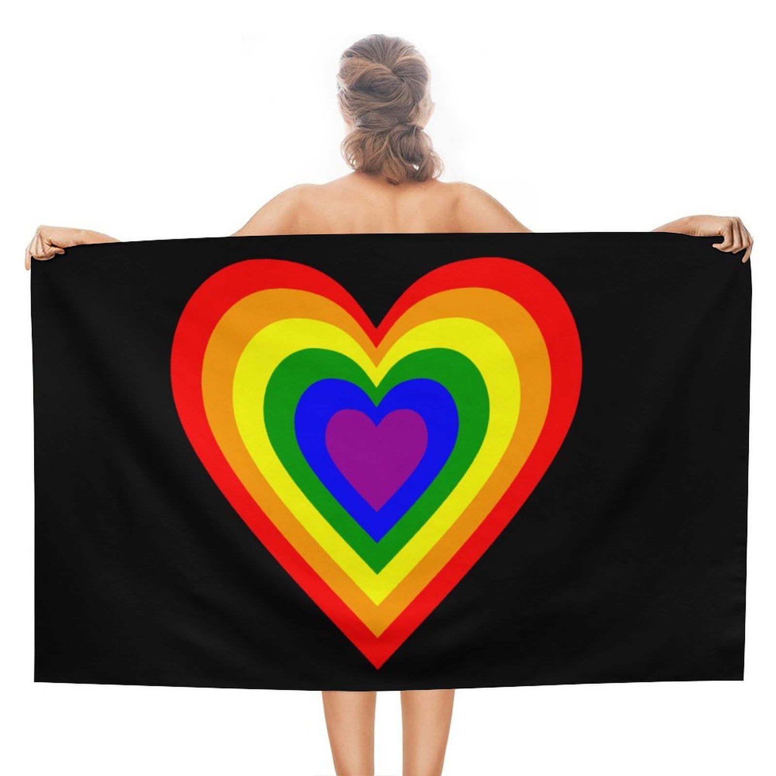 CGSBNGHA LGBT Rainbow Heart Beach Towels Soft Bathroom Bath Pool Swim Towels for Women Men