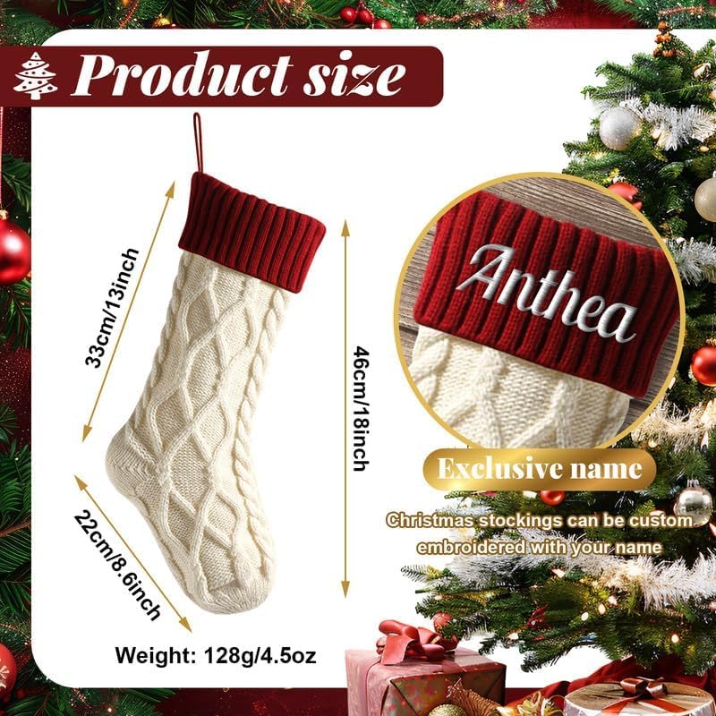Personalisierte Weihnachtsstrumpf mit Namen 46cm große gestrickte Nikolausstrumpf hängende Familie Weihnachtsstrümpfe für Kinder Weihnachtsdeko Party,Doppelrautenmuster,5 PCS