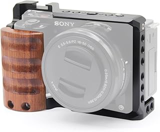Anntery ZV-E10 Camera Cage with Wooden Handle -Clod Shoe and Locating Threaded Holes for Sony ZV-E10 Video Camera-A004