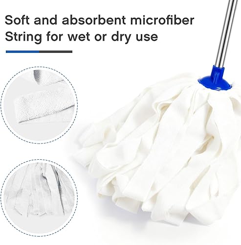 Miniatura 12 de Tanlade 6 Pcs Mop Head Replacement for 0.8 Inch Diameter Mop Handle Blue Microfiber Cloth Refill Washable Refill Reusable Floor Cleaning Compatible