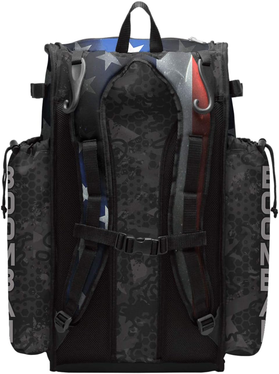 Boombah Superpack Bat Bag - Backpack Version (no wheels) - Holds 4 Bats - USA Black Ops Black/Royal Blue/Red