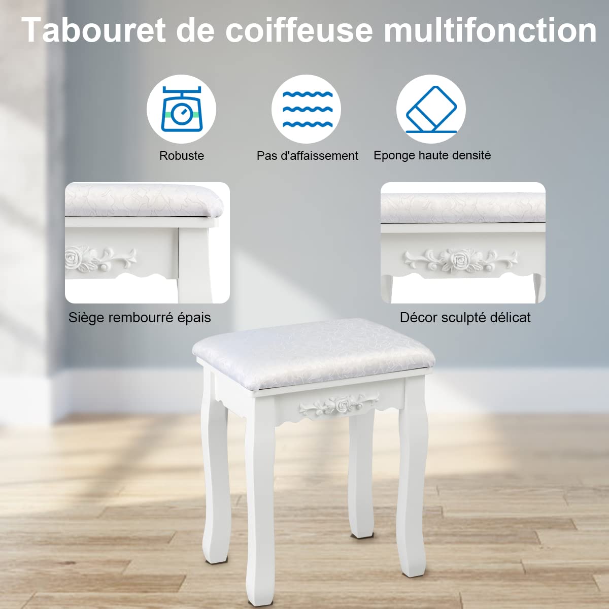 Coiffeuse Avec Tabouret Et Miroir LED 3 Couleurs - Table Maquillage Vintage 40x75x145cm Noir