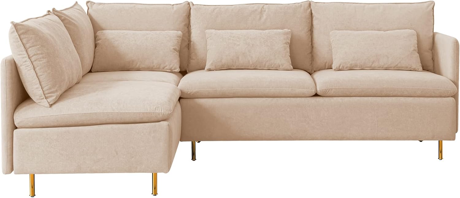 90.9'' Modern Sectional Sofa Couch 4-Seat Sofa Couch with Ottoman for Living Room Convertible L-Shape Sofa Couch, Upholstered Sofa Fabric Corner Couch Set for Apartment Office, Beige