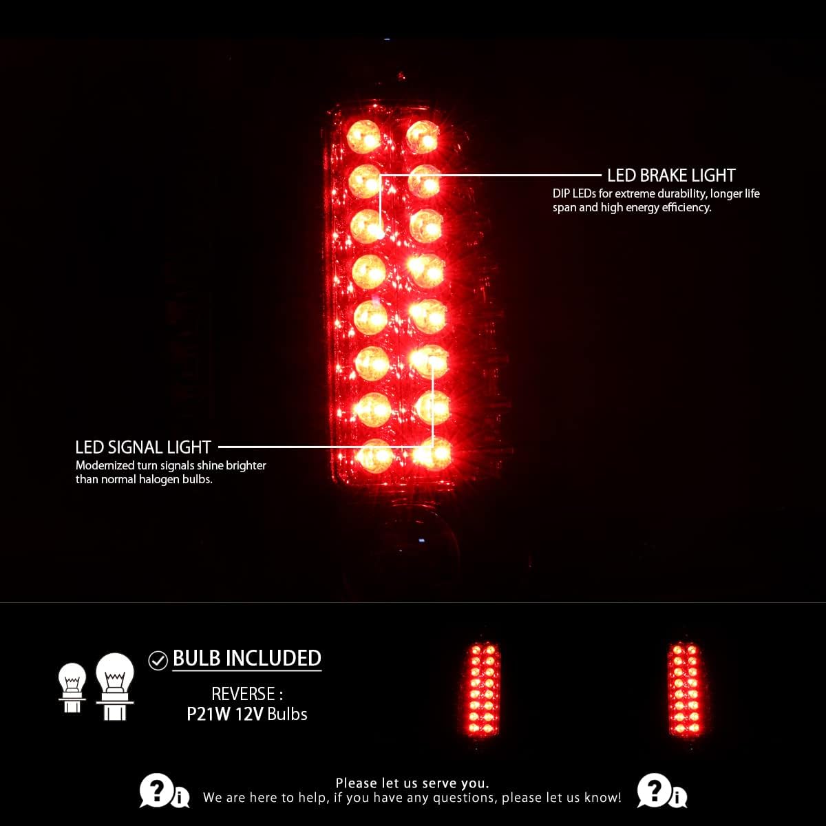 Autozensation Compatible with 1988-1998 Chevy/C/K C10 1500/2500/3500, Silverado/Sierra, Blazer Full Size, Suburban, Yukon, Tahoe, Left + Right Pair Assembly, Red Clear Lens LED Tail Lights