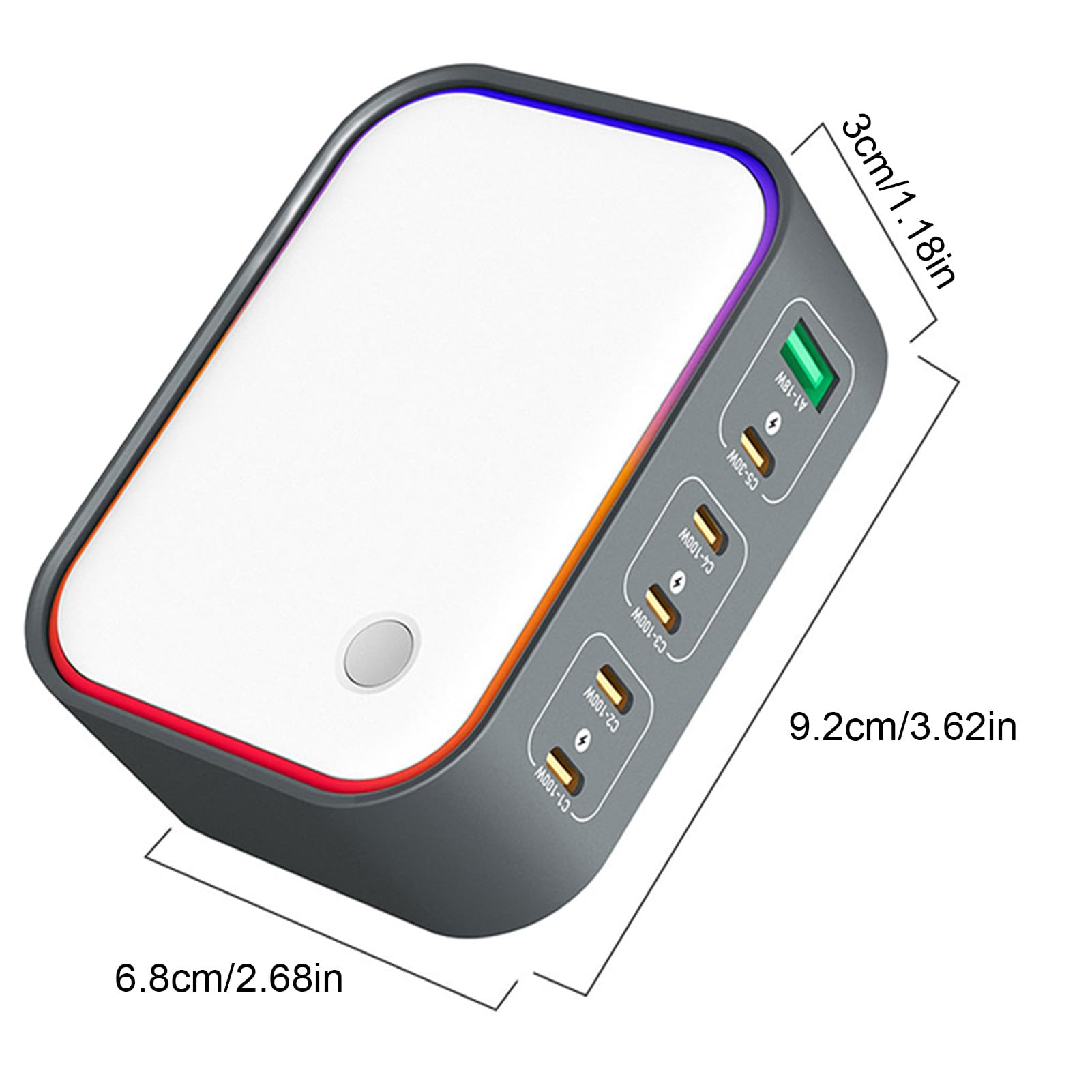 Stazione di Ricarica GaN a 6 Porte da 120 W, Hub Caricabatterie Rapido USB C Multifunzione con Caricatore da Viaggio per Smartphone, Laptop, Tablet (Spina europea)