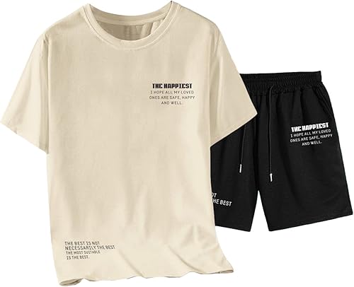 GORGLITTER Conjunto de 2 piezas con estampado de mariposa, manga corta, cuello redondo, con cordón, para hombre