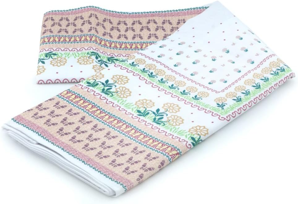 Polish Pottery Inspired Tablecloth 51 x 61 in (130 x 155 cm) Stain Resistant - Ring of Flowers Pattern