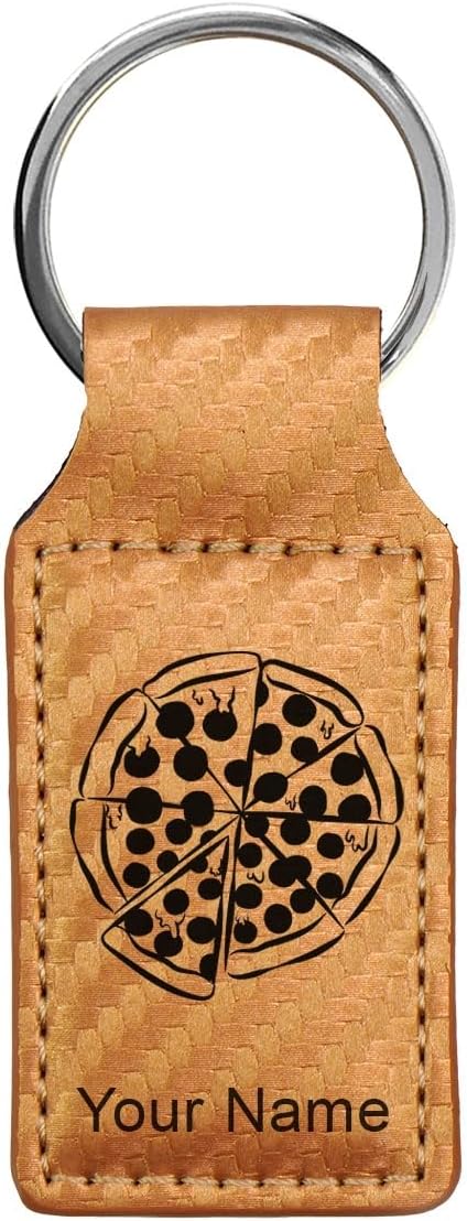 LaserGram Rectangle Keychain, Pizza, Personalized Engraving Included