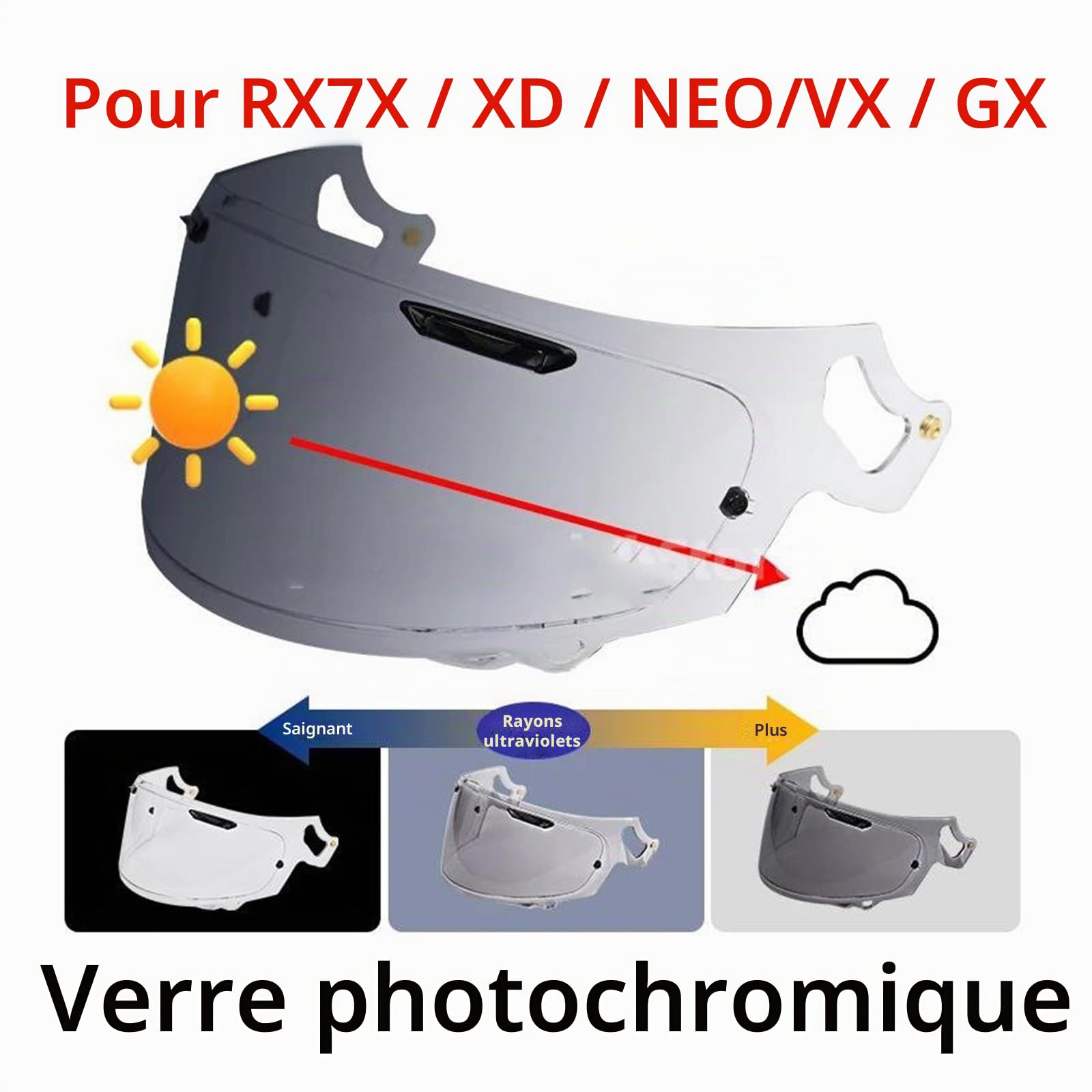 Moto Visière photochromique for ARAI RX-7X RX7X RC RX-7V RX7V PAPIDE-NEO XD VAS-V Astro-GX Quantum-X Signet-X Chaser-X Quantic