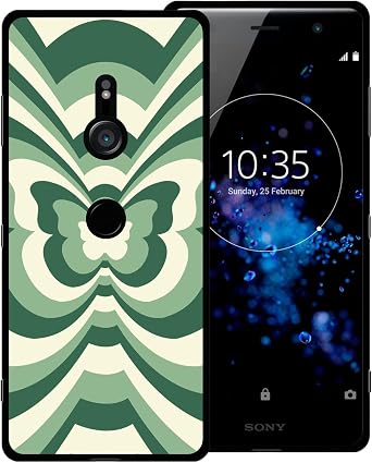 Phone Case for Sony Xperia XZ3, Green Butterfly Tunnel Center Swirl Latte Valentine Color Block Shockproof Protective Anti-Slip Thin Soft Cover Shell