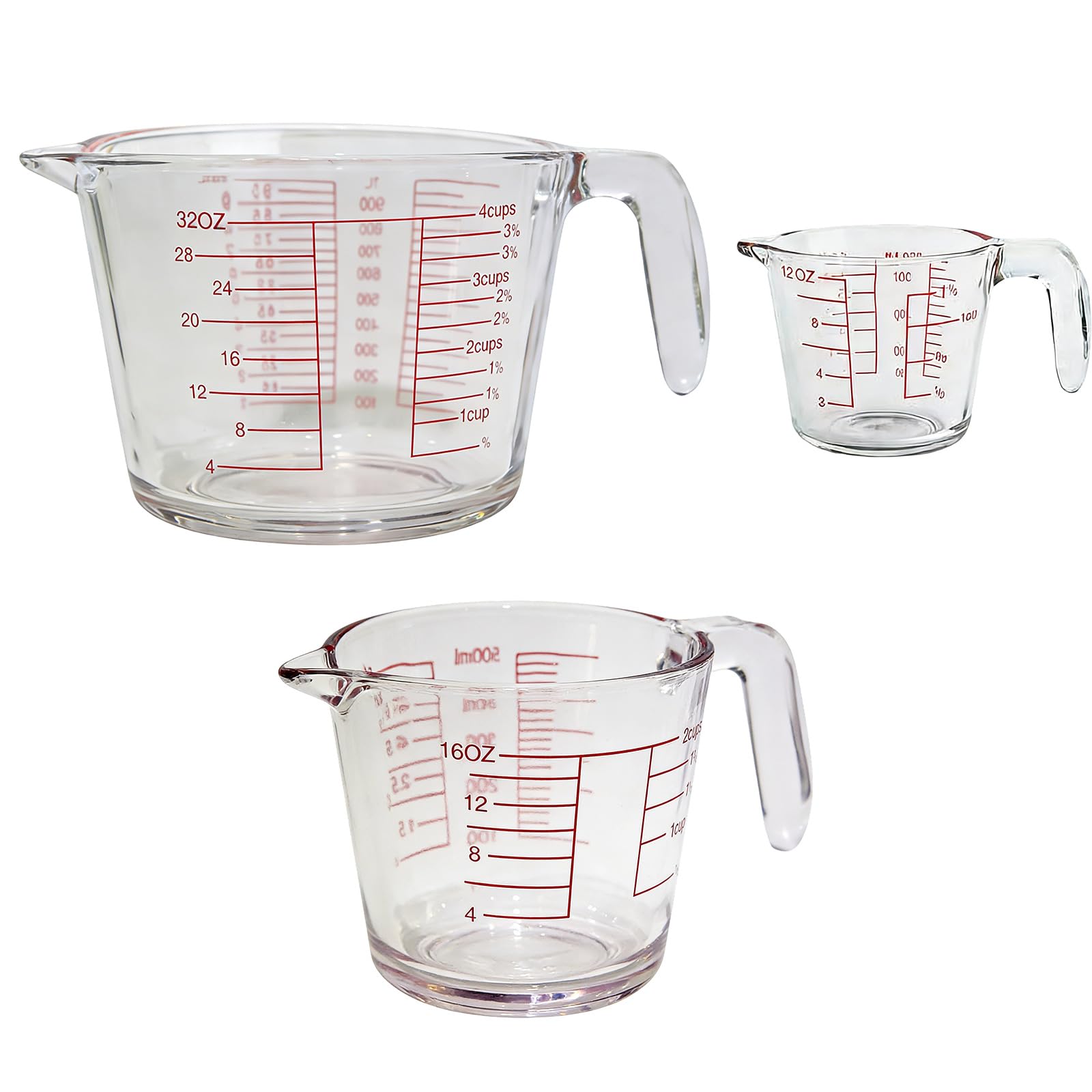 de 3 tazas medidoras de vidrio, agarre antideslizante | Escala precisa y construcción a prueba de calor para uso a altas temperaturas y marcado claro para hornear cocinar