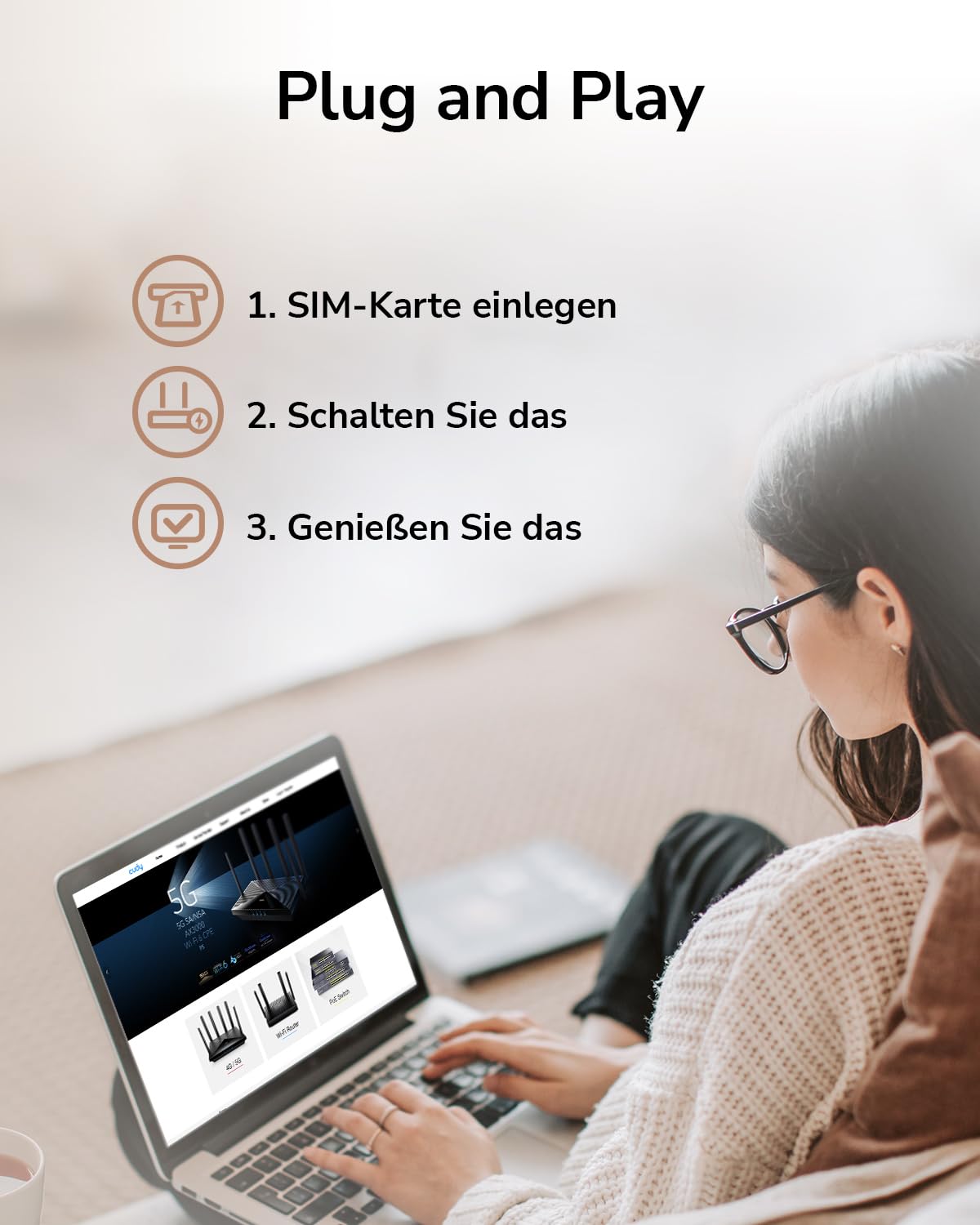 Cudy AC1200 entsperrter 4G LTE Modem Router mit SIM-Kartensteckplatz, 1200 Mbit/s Mesh-WLAN, austauschbaren Mobilfunkantennen, SMA, DDNS, VPN, Cloudflare, LT500D mit austauschbarer Antenne