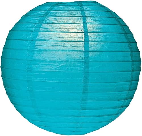 Luna Bazaar Pantalla de lámpara de papel prémium (16 pulgadas, acanalado paralelo, azul piscina) – Decoración colgante china/japonesa – para