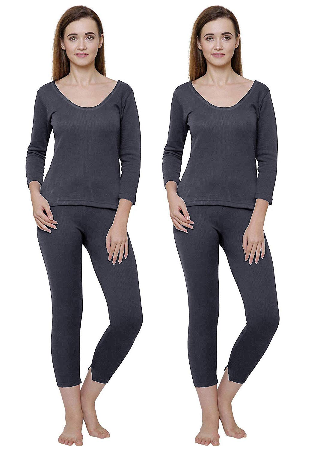 Women Charcoal Round Neck Full Sleeves Upper/Top and Lower/Trouser/Bottom Thermal Set - Pack of 2-image-23