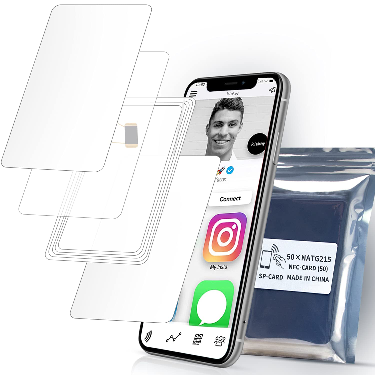 K LAKEY 50pcs NFC Tag Cards NXP NTAG215 Chip,504 Bytes Memory Programmable Rewritable NFC Business Cards, Compatible with TagMo Android for All NFC-Enabled Smartphones and Devices