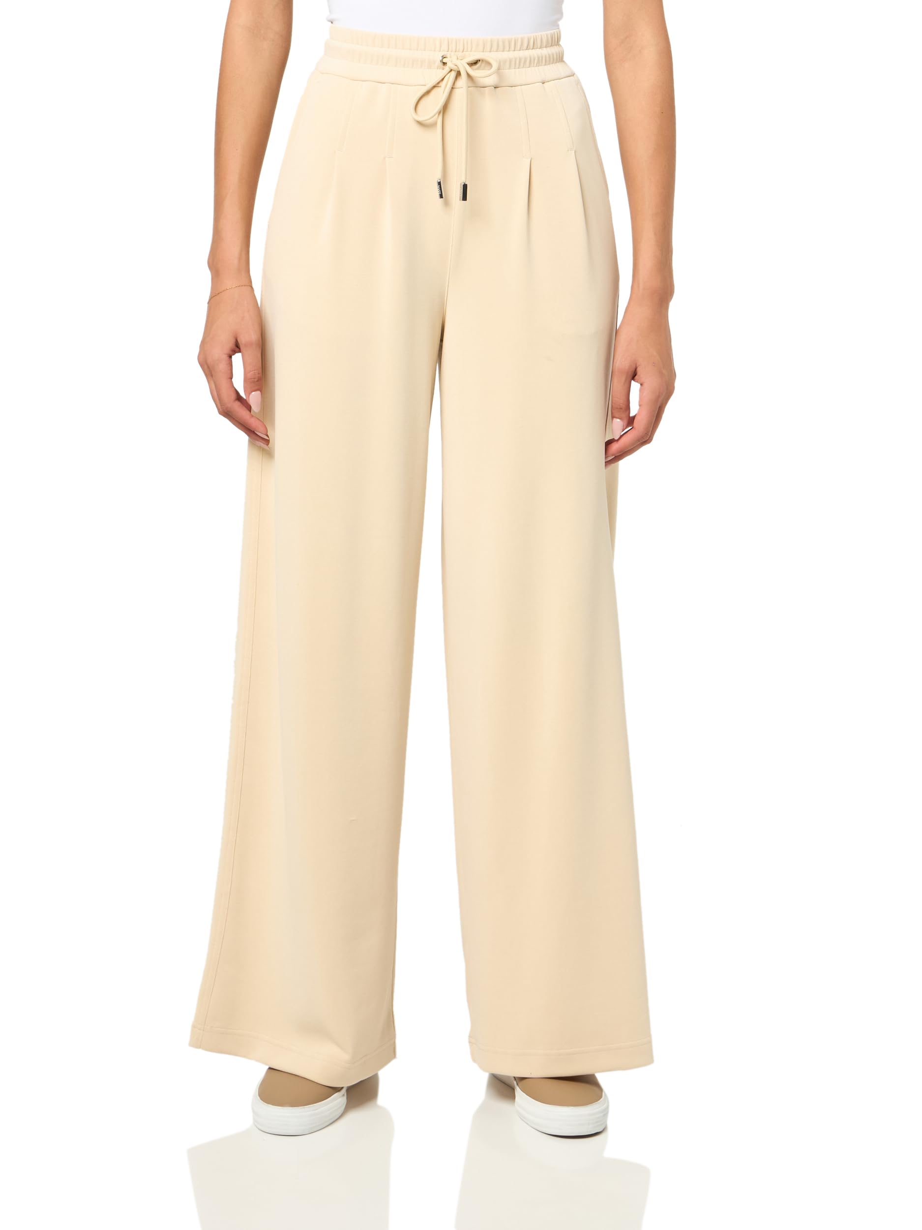 BOSS Soft Pleat Wide Leg Jersey Trousers Light Beige Small