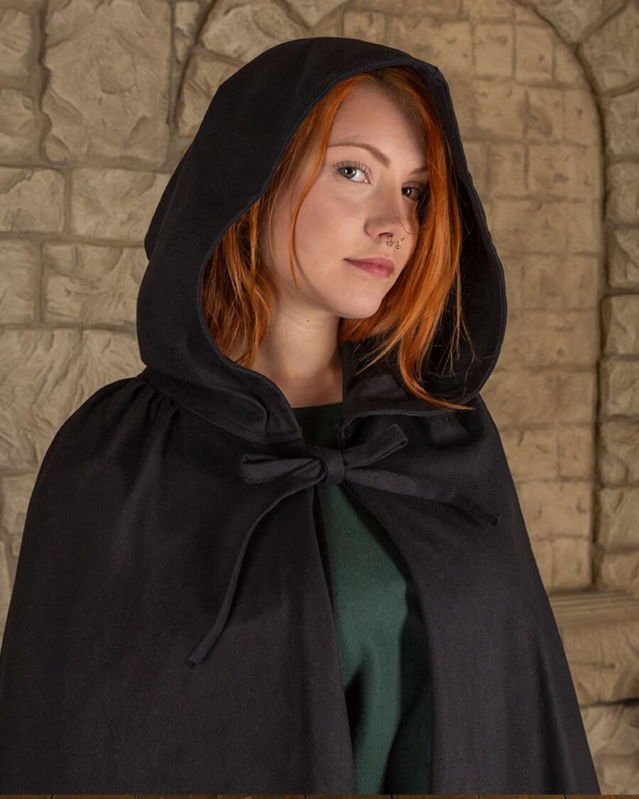 MYTHOLON Harun Cape Black Hooded Cape Cotton Medieval LARP Cosplay Viking