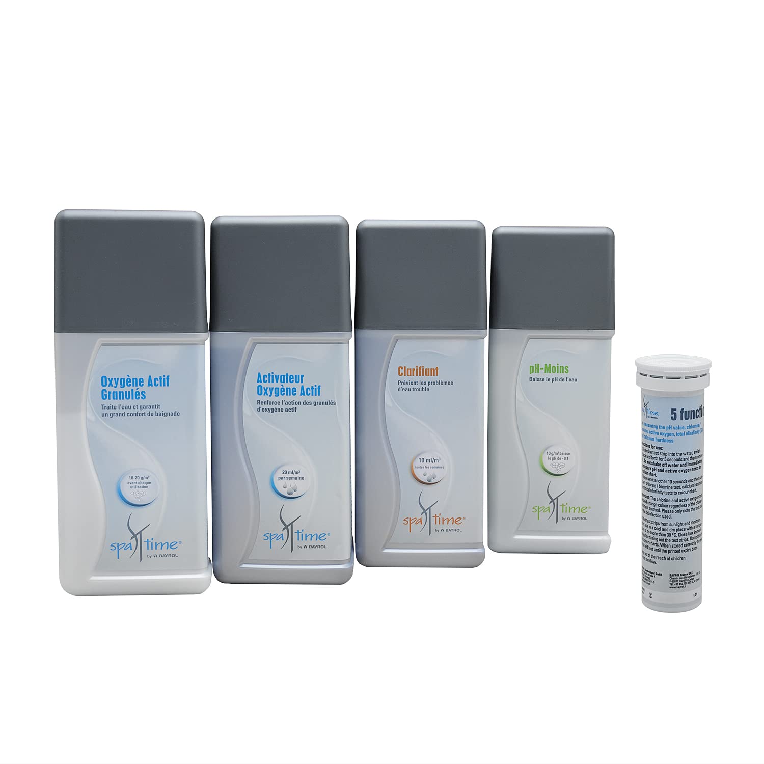 BAYROL SpaTime KIT d'entretien O2 (OXYGENE Actif) - 4,6kg | Coffret de Traitement et Entretien Complet - Désinfection Régulière et Choc sans Chlore - Oxygène Actif + 10 Tests HPS OFFERTS 6 en 1