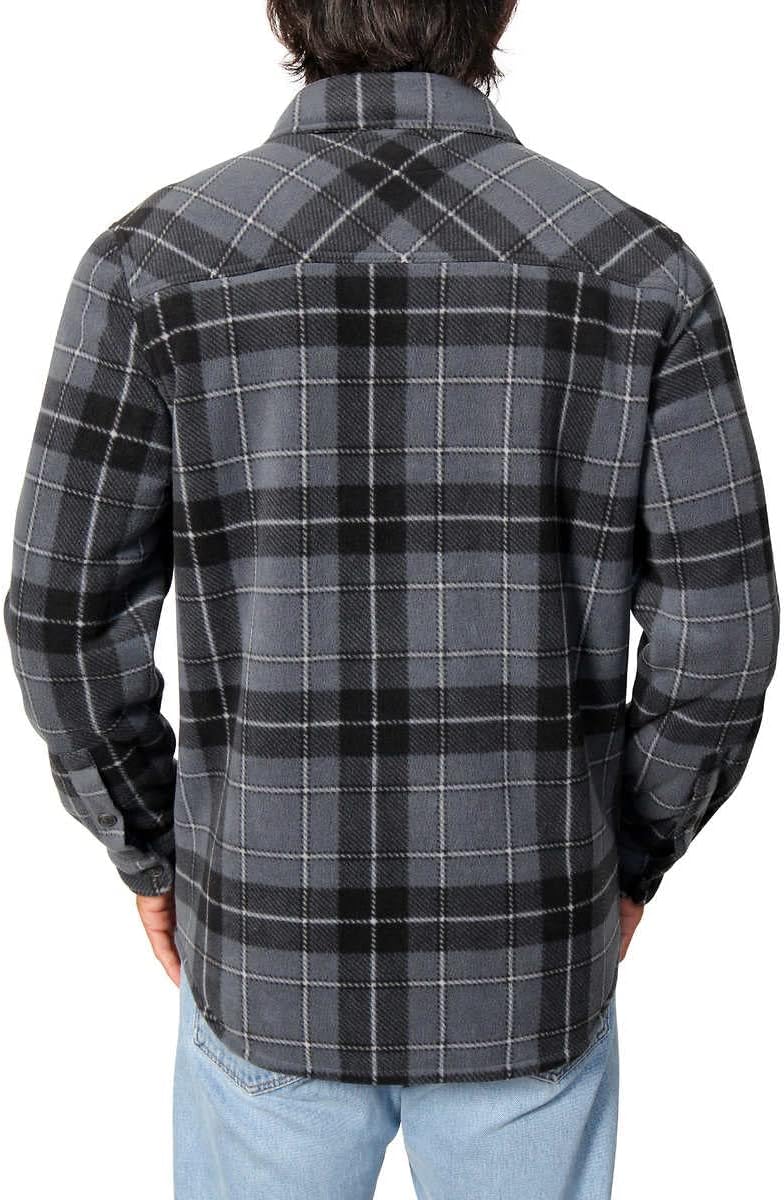 Freedom Foundry Men's Plaid Fleece Jackets Super Plush Sherpa Lined Jacket Shirt (Charcoal Grey, Medium)