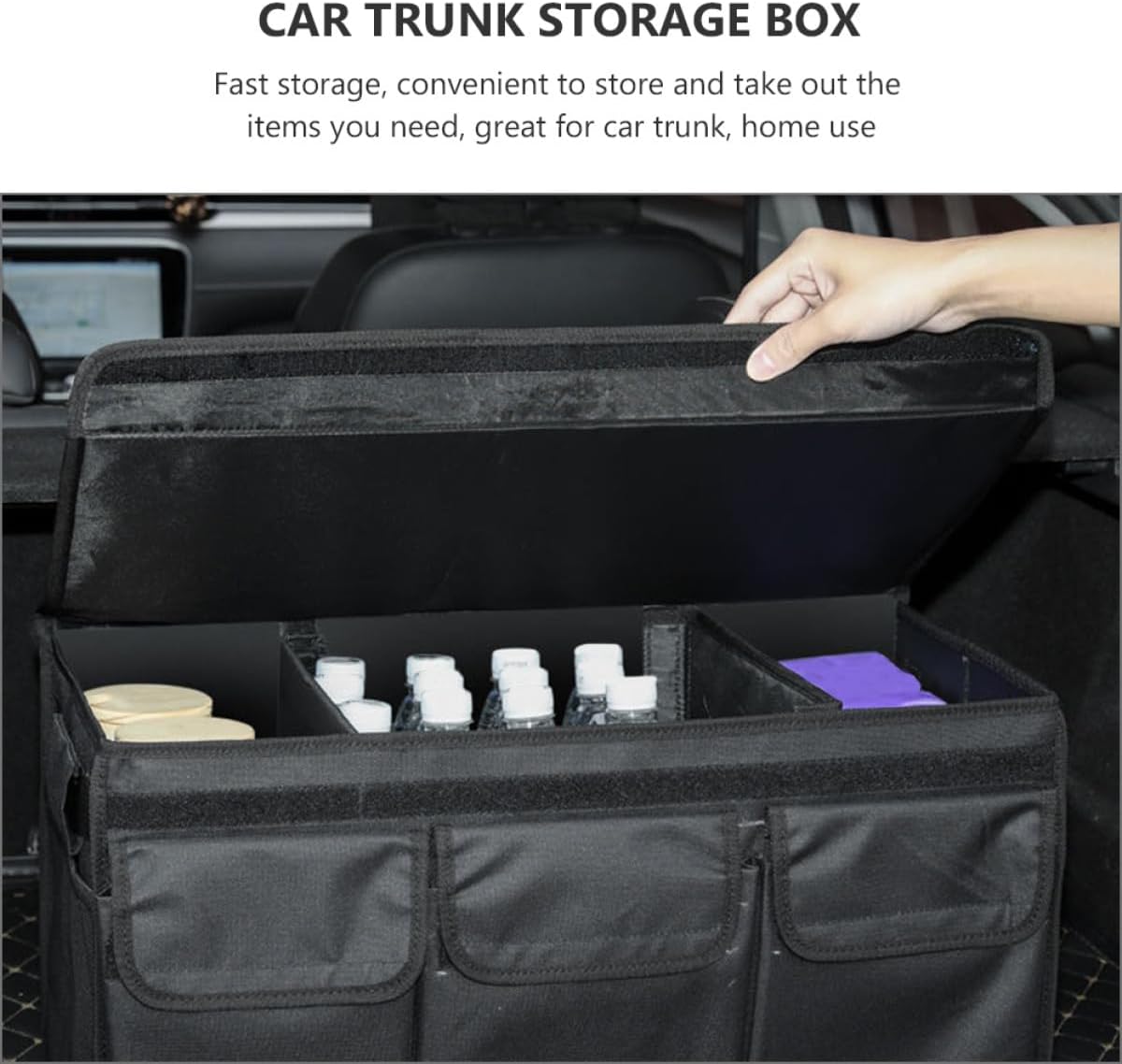 Kichvoe Car Trunk Folding Organizer Medium Size Black Collapsible Storage Box Multi-compartment Auto Trunk Storage Case Suitable for Suv and Sedan