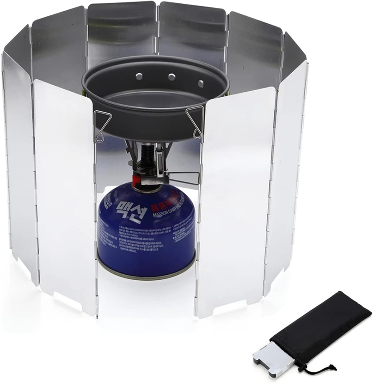 Folding Camping Stove Windscreen, 10 Plates Stove Windshield with Carrying Bag, Outdoor Camping Picnic Cooking Burner Windproof Screen Aluminum Alloy Wind Screen