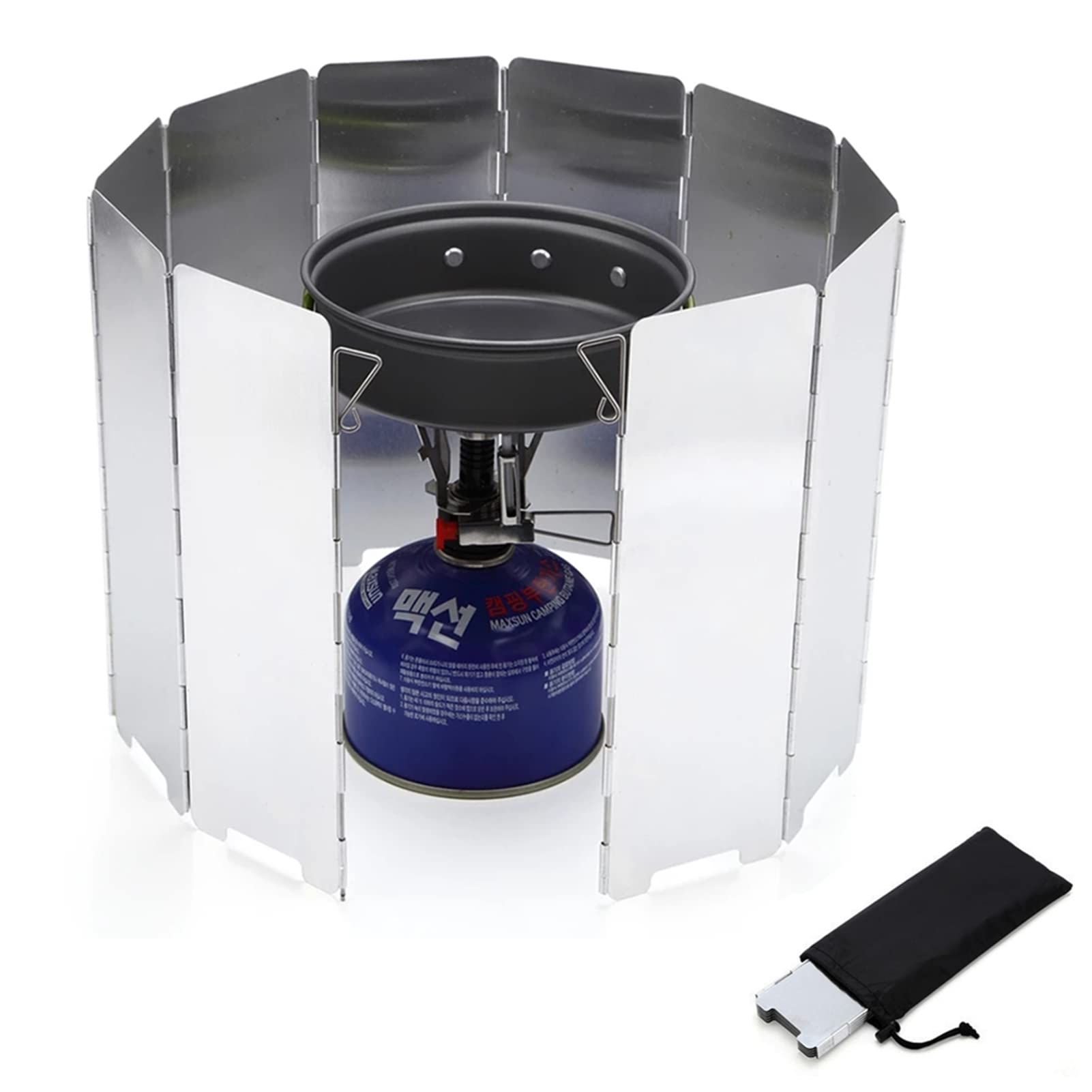 Folding Camping Stove Windscreen, 10 Plates Stove Windshield with Carrying Bag, Outdoor Camping Picnic Cooking Burner Windproof Screen Aluminum Alloy Wind Screen