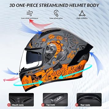 Modular Motorcycle Helmets, Flip Up Full Face Double Visor Motorbike Helmet ECE Approved, Bluetooth can be installed, for Adults Men Women City Rides Moped M~XXL