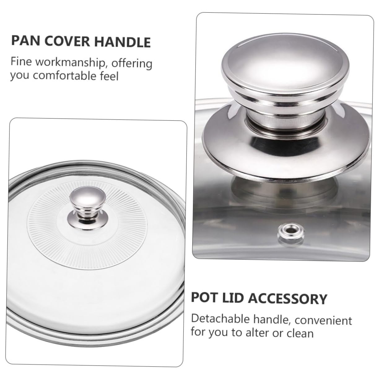 Gatuida Maniglia Bella e Acciaio Inossidabile per Pentola Coperchio Set Argento, Design Rotondo Antiscottatura 4 Pezzi, Pratica Ricambio Cucina Padelle