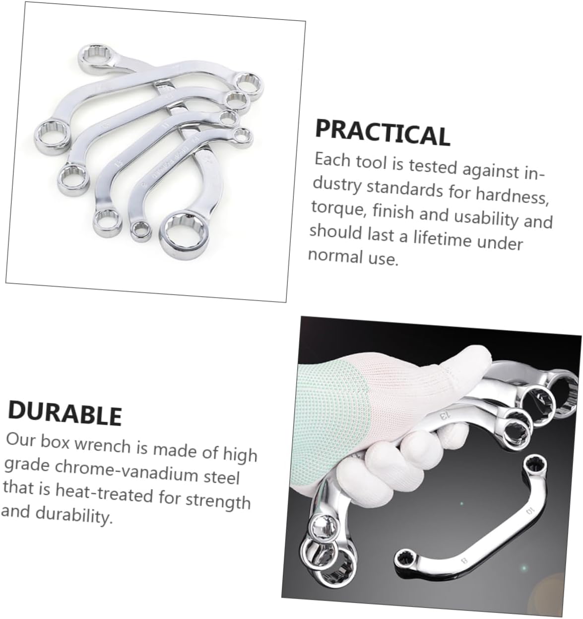 Tofficu 5pcs Double Head Box Wrench Set Chrome Vanadium Steel Socket Spanner for Tight Spaces Durable Heat Treated for Equipment Installation Automotive Maintenance