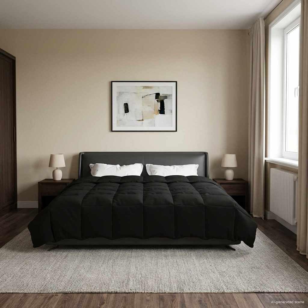 Edredón para todo el año, acolchado, negro, 200 x 240 cm, microfibra, relleno transpirable, lavable, ligero, ideal como manta de verano y manta de invierno para alérgicos