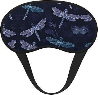 Dragonfly Pattern Dark Blue Eye Mask for Sleeping Soft Satin Sleep Shade Cover Blindfold with Elastic Strap Travel Nap Blackout Eye Shade Cover for Women Men
