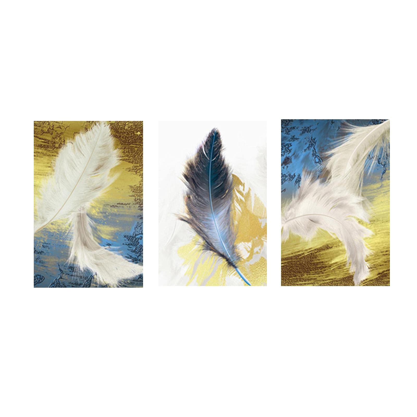 Affiche en toile moderne Golden Feather triptyque abstrait pour salon 70x100 cm - 8