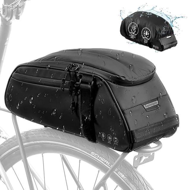 Eyein Bike Rear Rack Bag, Waterproof Reflective Bicycle Pannier Rear Seat Storage Bags, 8L Multi Pockets Cycling Trunk with Taillight Loop, Saddle Pouch with Sholder Strap for MTB Bikes Travel