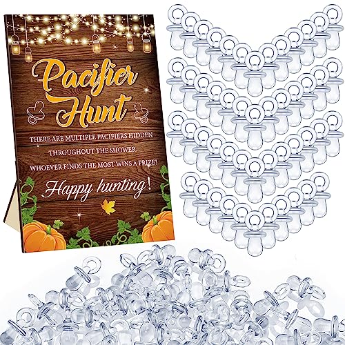 Image of Thyle 51 Pcs Fall Pumpkin Baby Shower Games a Little Pumpkin Is on The Way Thanksgiving Pacifier Hunt Include Hunt Sign and 50 Acrylic Pacifiers for Baby Shower Gender Reveal Autumn Theme Decoration