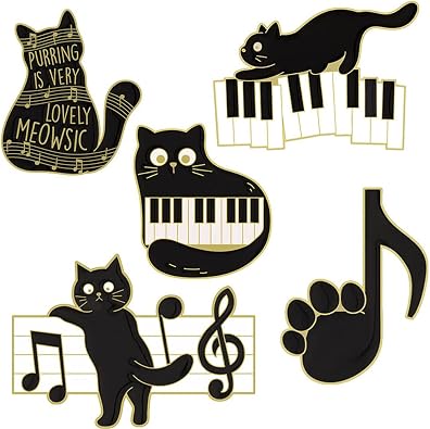 Black Cat Enamel Pins Cartoon Cute Animal Enamel Brooch Pins Set for Women Men Purring Is Very Lovely Meowsic Alloy Cat Enamel Brooch Piano Paw Pins for Jackets Hats Decoration