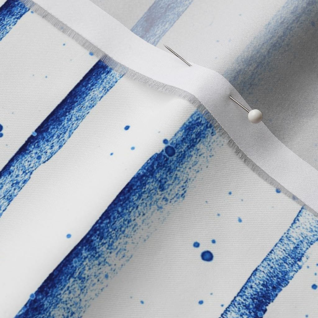 Spoonflower Fabric - Navy Blue Stripes Watercolor Striped Printed on Organic Cotton Sateen Fabric by The Yard - Sewing Quilting Apparel Home Decor