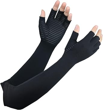 Long Compression Arthritis Gloves - Compression Copper Glove for Carpal Tunnel, Support Hands, Wrist,Arms, 1 PAIR