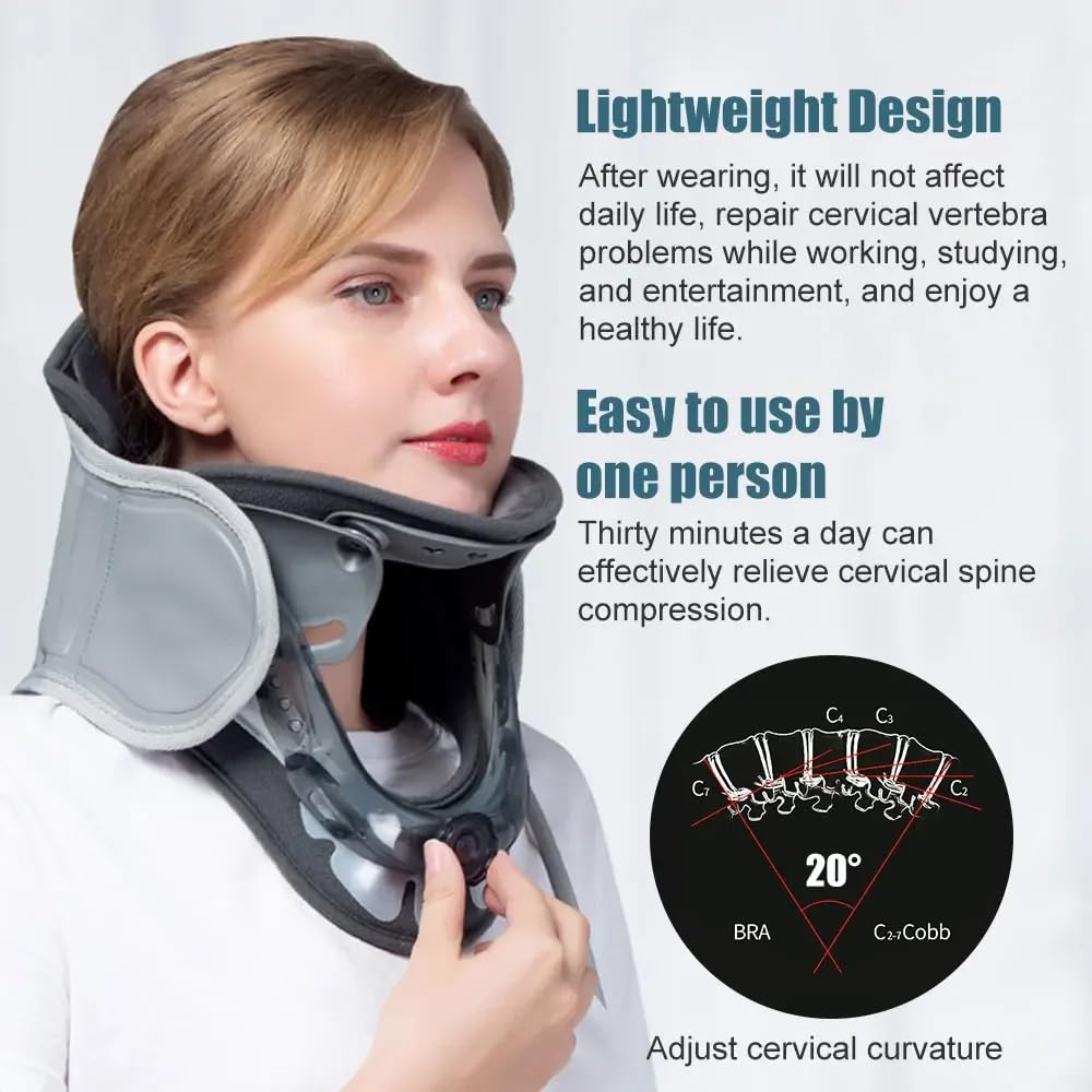 Dispositif de Traction du Cou Cervical,Orthèse de Col et Réglable,Collier Cervical Gonflable,Cervicale Soulage La Douleur for Distraktions Device,Outil de Thérapie de Correction D'étirement du Cou