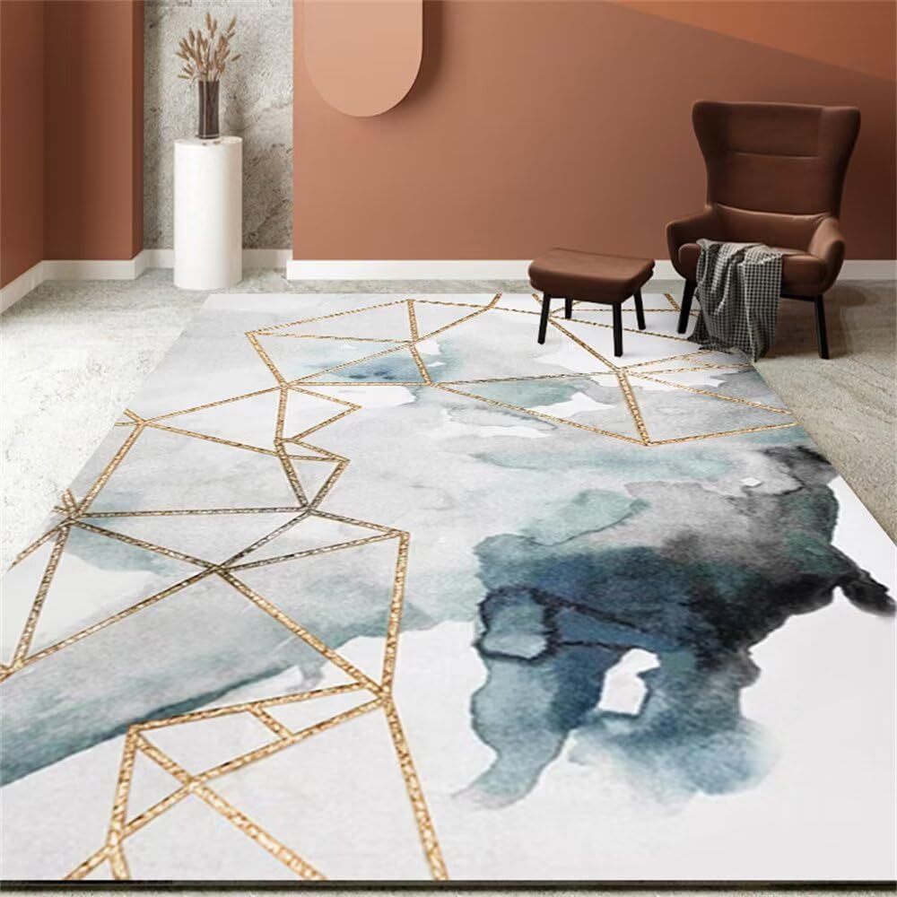 Tapis bleu et blanc 50x80 cm lavable et antidérapant pour couloir et salon
