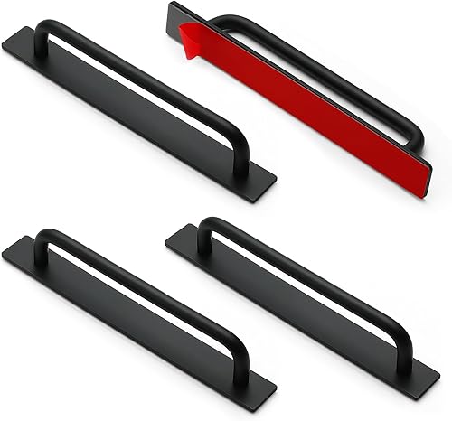 Ravinte Manijas adhesivas para gabinete, tiradores de cajón autoadhesivos, tiradores de gabinete negros, sin perforaciones, ayudantes para gabinete
