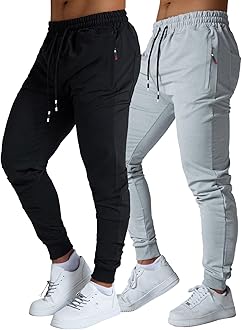Mens Active Athletic Workout Jogger Sweatpants for Men with Zipper Pocket and Drawstring Size S-2XL