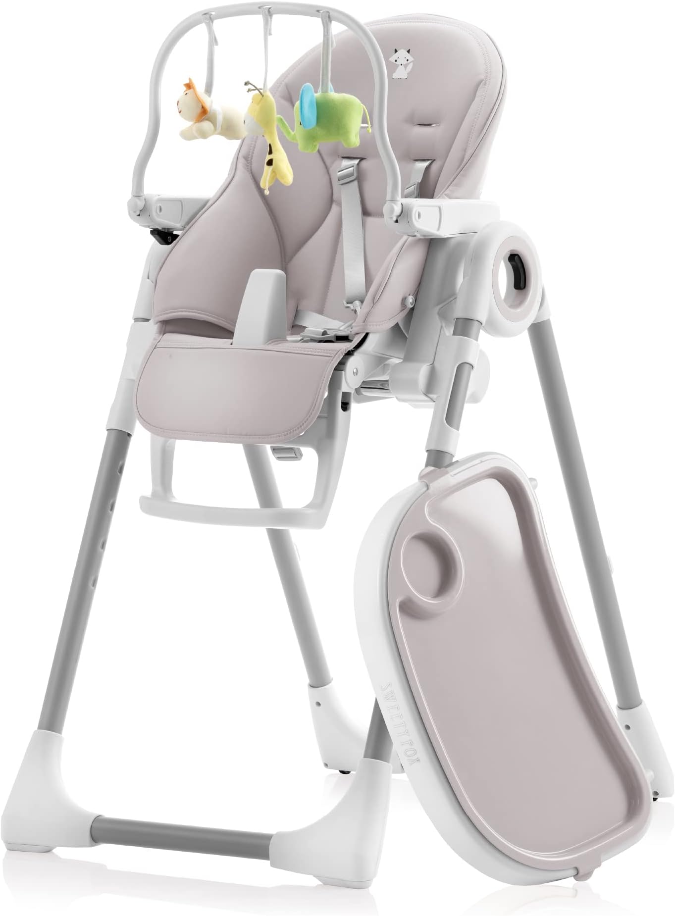 Adjustable and Foldable Baby High Chair – 7 Different Levels, 5 Positions Folding Baby Backrest, Removable Shelf, Clip Tray (Easy to Clean) – Grey