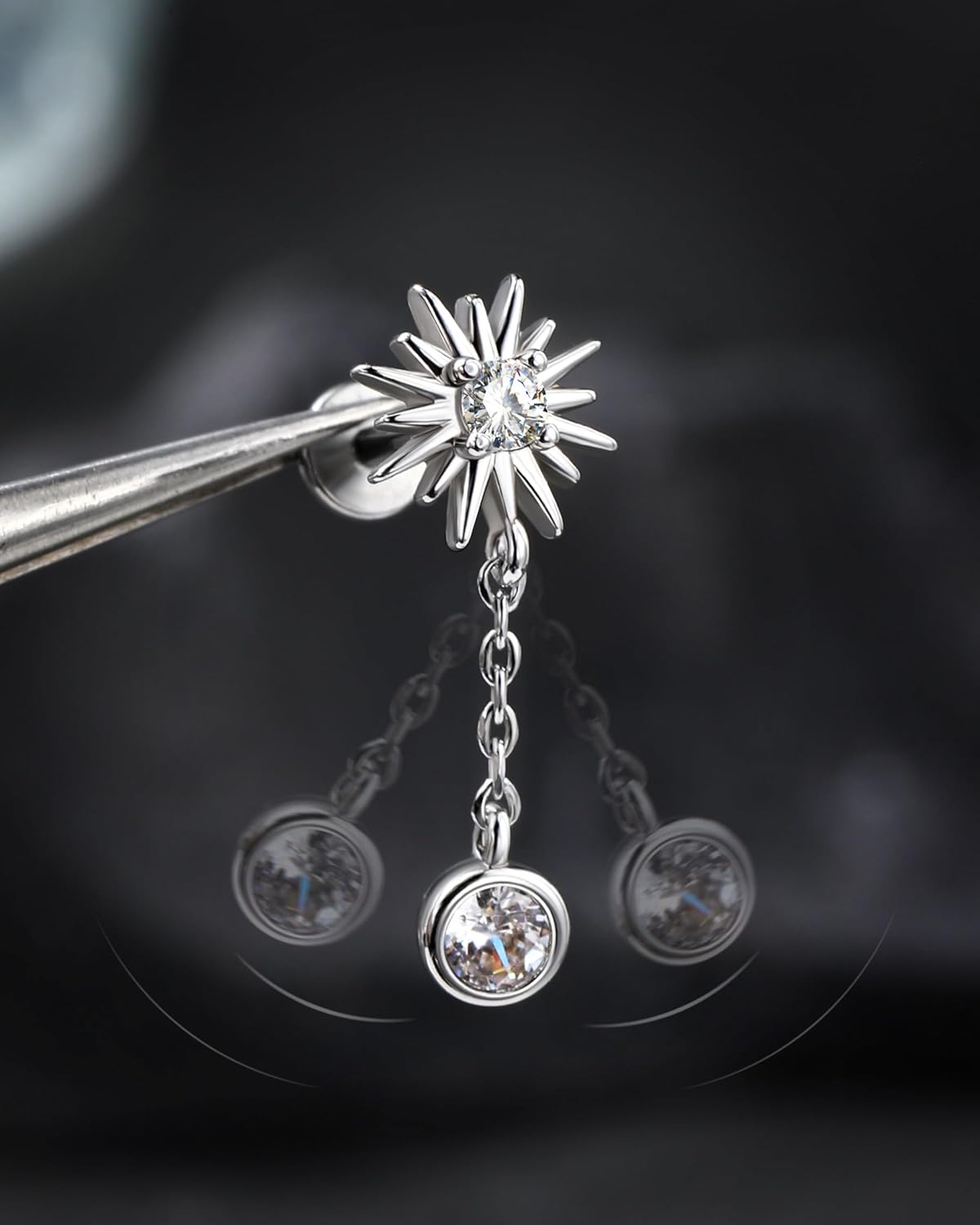 Jewseen 16g Internally Threaded Flat Back Earrings 316L Stainless Steel Cartilage Stud Helix Earrings Dangle Helix Tragus Piercing Jewelry for Women - Image 3