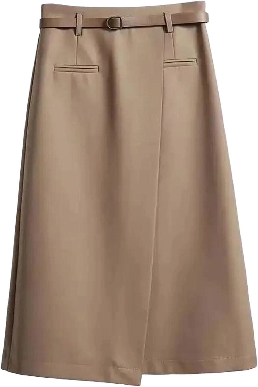 Womens High Waist A Line Midi Skirt Irregular Hem Draped Slit Casual Elegant Work Office