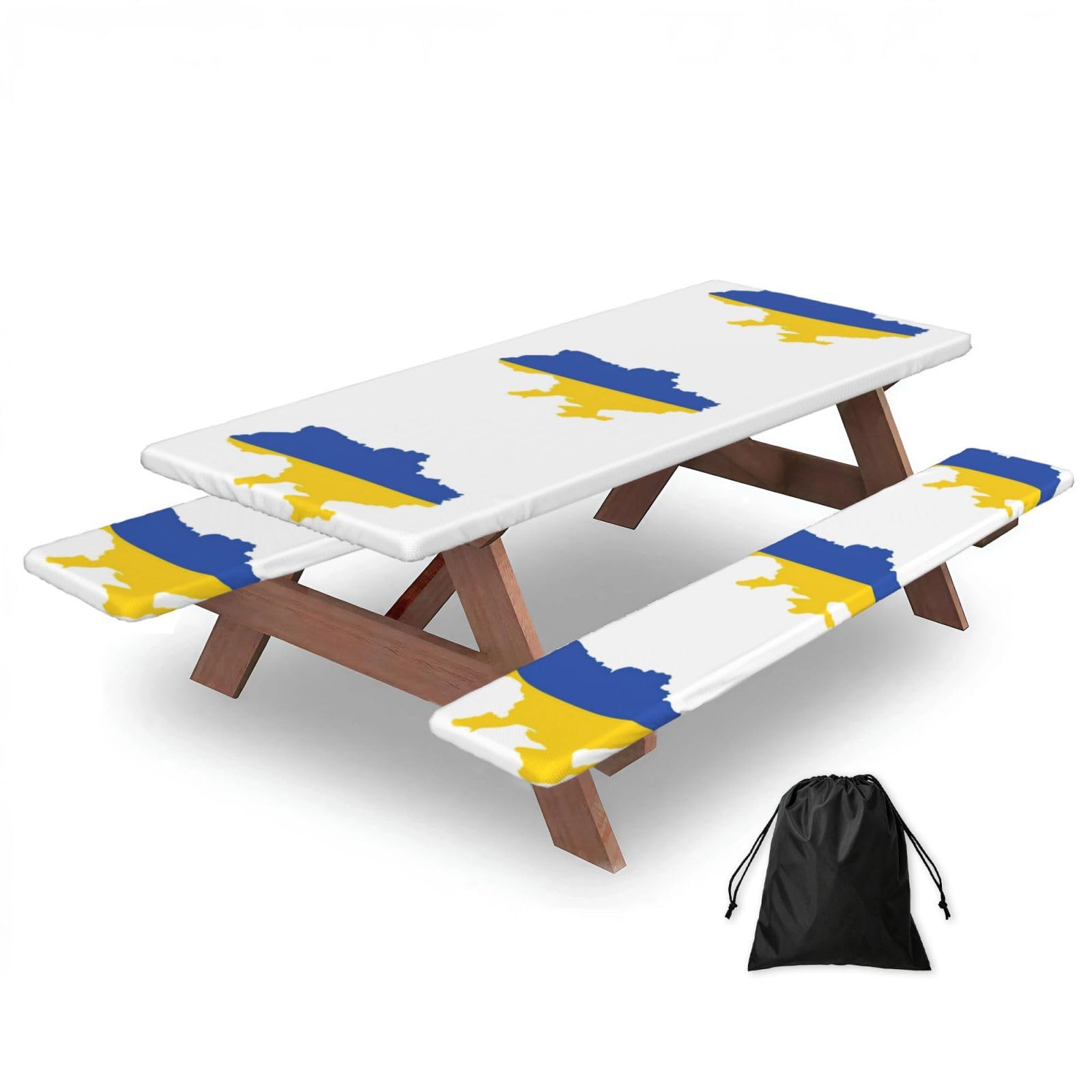 Zyjhyy Black Ukraine Flag Map Print 3 Pack Wipeable Picnic Bench Cover And Table Cover Lightweight Table Cloth For Camping Outdoor